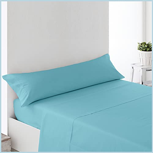 DECASATEXTIL- Juego de Sábanas de Microfibra Lisa 3 Piezas- Bajera Ajustable, Encimera y Almohadón- para un Descanso de Calidad (Cama 135cm- 135x190/200, Turquesa)