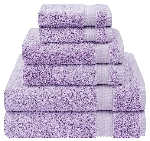 Cotton Paradise Juego de 6 Toallas turcas Suaves y absorbentes para baño 100% algodón, 2 Toallas de baño, 2 Toallas de Mano, 2 paños, Color Lila