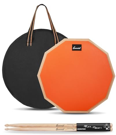 Sovvid 12 Inches Drum Pad and 5A Drum Sticks, Double Sided Snare Drum Practice Pad for Drummers, Silent Practice for Adults and Kids with Storage Bag - Orange