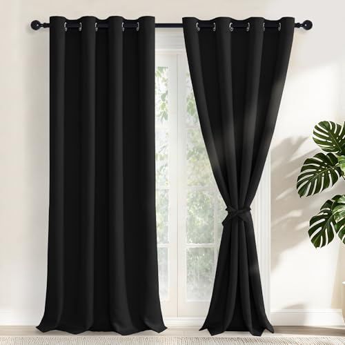 Hiasan Verdunklungsvorhänge Gardinen, 260 x 140 cm (H x B), Schwarz | Blickdicht Vorhänge mit Ösen, Thermovorhang Ösenschal, weiche Schiebevorhänge, für Schlafzimmer und Wohnzimmer, 2er Set