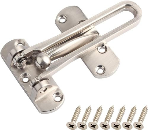 SAISN Door Latch Guard Lock, Front Door Swing Bar Lock Restrictors Thicken Solid Home Security Door Swing Lock for Home Apartment Hotel Dormitory (Silver)