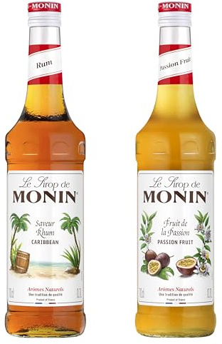 MONIN - Assortiment Sirop de saveur Rhum et Sirop de Fruit de la Passion pour Prosecco, Cocktail, Thé Glacé et Limonade - Arômes Naturels - 2x70cl