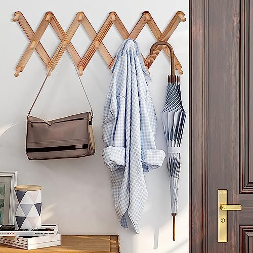Appendiabiti espandibile in legno, gancio per armadio multiuso montato a parete, appendiabiti espandibile a forma di X in legno con 16 ganci a molletta per appendere vestiti, cappelli, asciugamani,