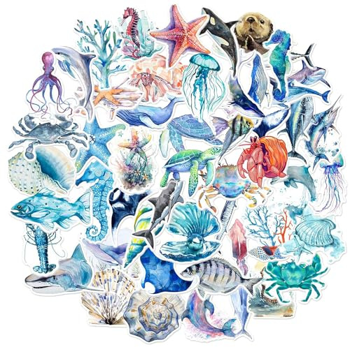 Amaxiu 50PCS Ocean Animals Stickers, Waterproof Adhesive Fish Decals Under The Sea Marine Life Stickers for Kids Birthday Party Scrapbook Skateboard Phone Laptop, 567471_1_QryyGHXaf
