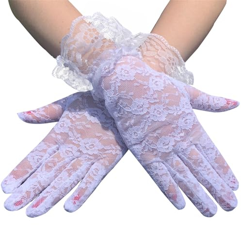 SePkus Brauthandschuhe, Spitzenhandschuhe, Kurze Sommer-Brauthandschuhe, Vintage-Hochzeitshandschuhe für Hochzeit (weiß, 27 x 8,5 cm)