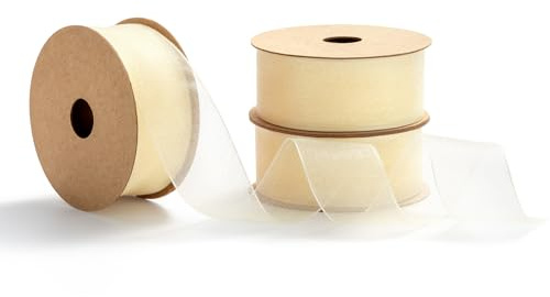 MORSUNBELA Organzaband Schleifenband Geschenkband Breit Dekoband Creme | Breites Organzaband als Schleifenband,Geschenkband Dekoband Seidenband Optik für Hochzeit,Geburtstag und Verpackung