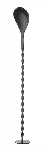 HENDI Cuillère à cocktail avec pilon, BarUp, cuillère de bar à melanger en spirale, agitateur torsadé pour barman ou usage domestique, 280x35mm, acier inoxydable avec revêtement en poudre noir