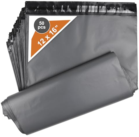 50-pack grå paketpåsar, postpåsar, 300 mm x 400 mm, portopåsar, självförseglande och vattentät, 300 mm x 400 mm stark poly-postleverans kurirförpackning och frakt kuvert