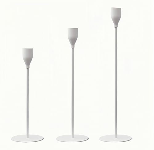 Cadzyre Romantisches 3-teiliges kerzenhalter Set, 33/28/23 cm kerzenständer stabkerzen, Metall kerzenhalter für stabkerzen, perfekt für Candlelight Dinner, wohnkultur, Vintage Dekoration(3, weiß)