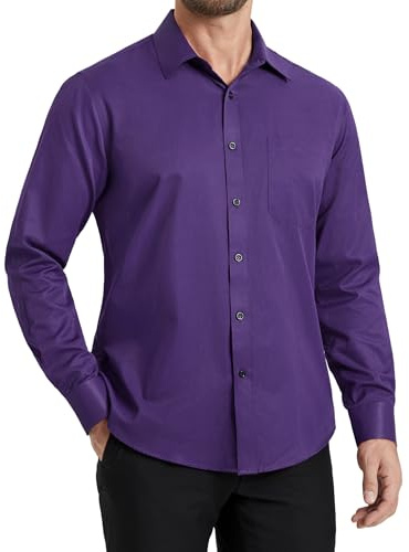 HISDERN Camicia da Uomo a Maniche Lunghe Casual Top per Business e Tempo Libero con Colletto Classico e Tasca