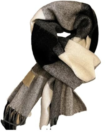 Dvbfufv Damen Herren Herbst Winter Vintage Plaid Wollschal Frauen Wrap Pashmina Schal Femme Schal, 16 Schwarz-Weiß, 188x32cm
