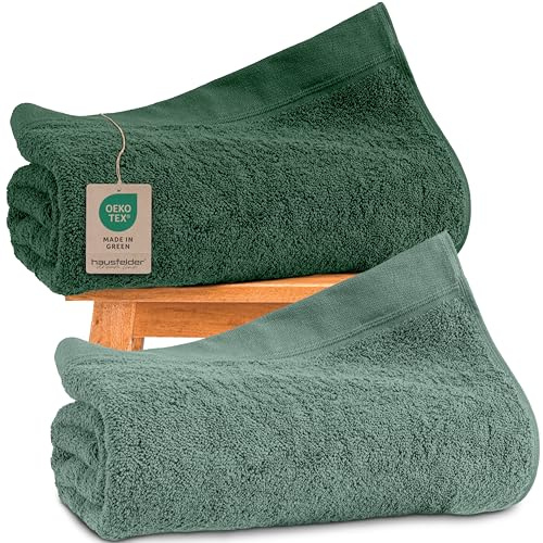 Hausfelder Saunatücher Farbmix 2er Set, 80x200 cm, 500g/m² - Sauna Handtuch groß - Damen und Herren Saunatuch, 100% Baumwolle, Ökotex Zertifiziert, Farbe: Dunkelgrün/Hellgrün