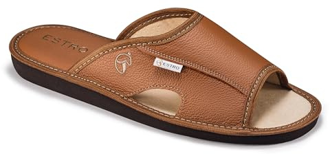 ESTRO Zapatillas Casa Hombre Piel - Zapatillas Casa Cuero Pantuflas Hombre Verano Pantuflas Homem Suela De Memoria VERANO (Oro, 41 EU)