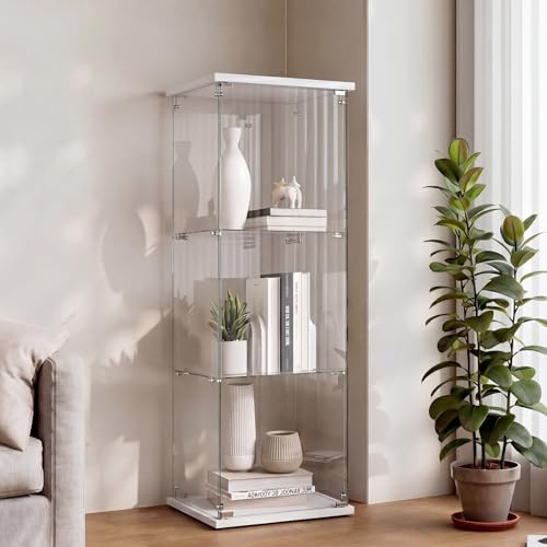 DADEA Glasmonter med 3 hyllor och 1 dörr, skåp med lås, glasskåp med tre kolumner display, glasskåp, displayskåp, skåp, glasskåp, displayskåp, hög visningsplan, vit