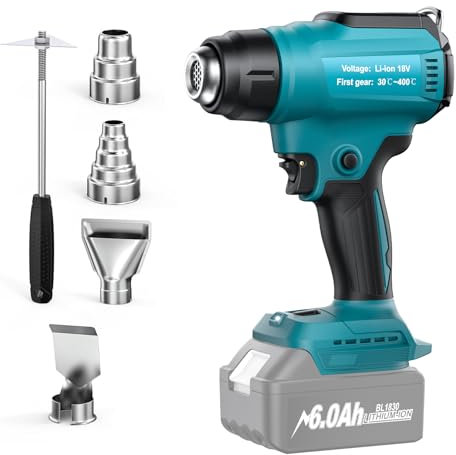 Heißluftfön für Makita, Akku Heißluftpistole Kabellos Heißluftgerät mit 4 Düsen, Heißluftpistole für Schweißen, Biegen von Rohren, Farbentfernung (keine akku)