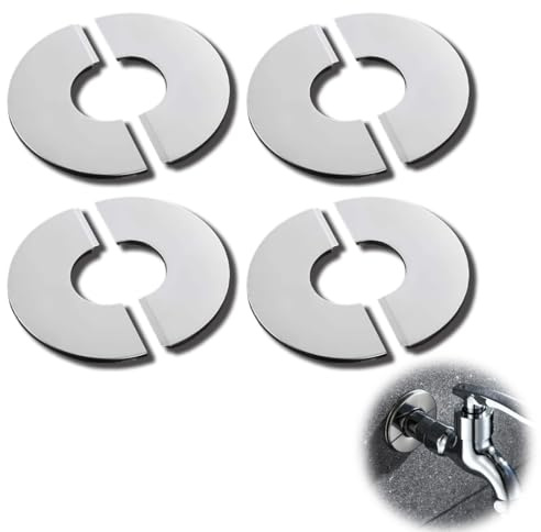 IKOPFLN Edelstahl Rosetten Abdeckung Selbstklebende Dekorative Abdeckung Für Wasserhähne Geteilter Flansch,Wasserhahn-Abdeckung,Bekorative Abdeckungen Für Rohre,ID 34mm/OD 66mmRund(Silber), 4 Stück