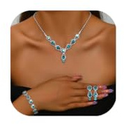Gkaopi Bridal Jewellery Set for Women Rhinestone Necklace Drop Earrings and Crystal Bracelet Set Silver/Red/Blue Wedding Jewelry Set Engagement Bridesmaid Prom Jewellery Sets(Blue)