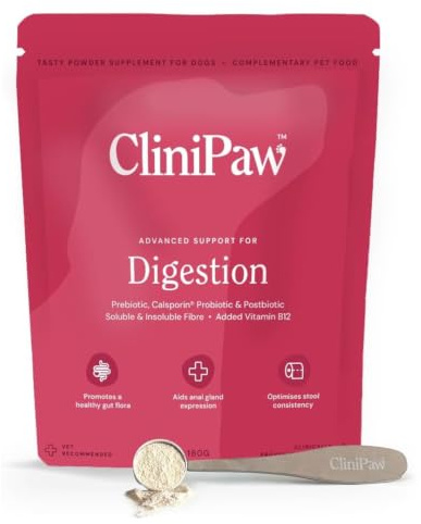CliniPaw Advanced Digestion Supplement Powder for Dogs 180g | Complete Digestive Care with Natural Fibre & Probiotics Powder for Dogs | Gut Health, Firm Stools & Anal Gland Support | Up to 90 Servings