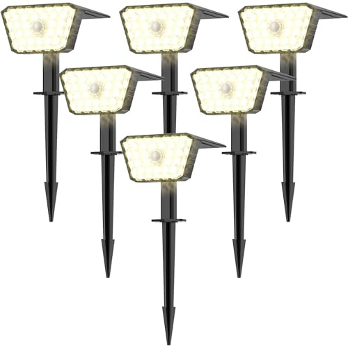GOLUMUP Lampe Solaire Exterieur Detecteur de Mouvement 6 Pièces, Lumiere Solaire Exterieur 4 Modes, IP67, Éclairage Exterieur Solaire Installation Mur/Sol pour Jardin Terrasse Garage - Blanc Chaud