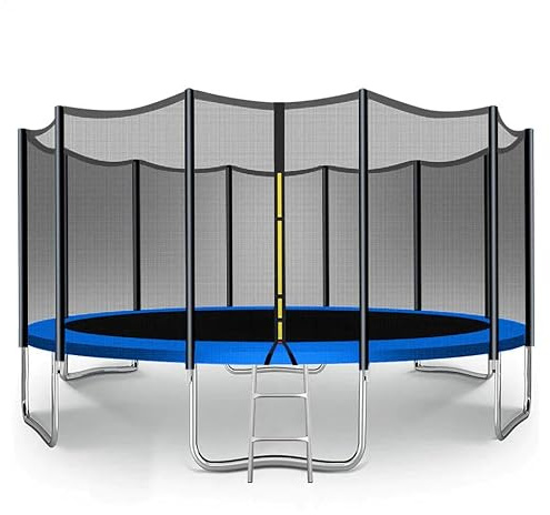 6FT / 8FT / 10FT / 12FT / 14FT / 16FT Trampoline With Enclosure For Kids & Adults, Including FREE Ladder, Weatherproof Cover & Shoe Bag - 3 Colours To Choose From Pink - Blue - Green