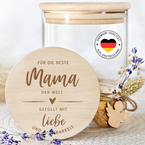 Grandora Vorratsglas Geschenk zum Muttertag, Geburtstagsgeschenk Keksdose Dankeschön Geschenk für Mama Holzdeckel mit Gravur Aufbewahrungsglas Weihnachten XHG1008-02