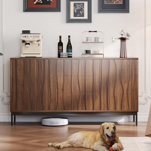 ModernLuxe Sideboard mit 3 Schubladen Küchenschrank Wohnzimmerschrank Esszimmerschrank Flurschrank Holz Sideboard 150x40x80cm - Eiche dunkel gemasert