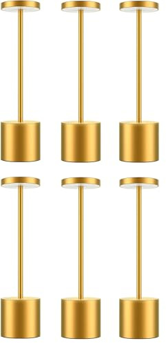 AntDau71® - 6 Pezzi Lampada da Tavolo Touch, Ricaricabile, Senza fili, dimmerabile, Colore Oro, con 3 intensità di luce - CW967-6pz