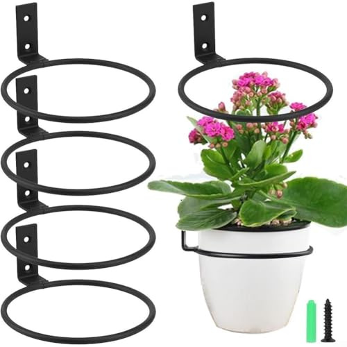 HEBEOT Lot de 6 supports de pot de fleurs pour anneaux, support mural pliable pour pot de fleurs pour clôture de jardin, balcon, décoration de maison (10 cm)