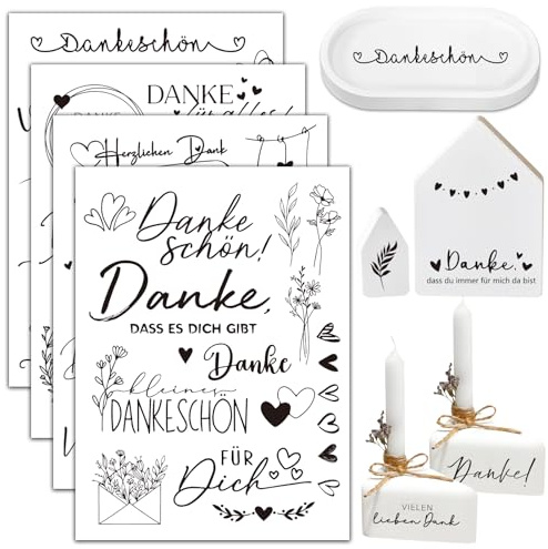 BOOMTOP 4 Blatt Rub On Sticker Danke Transferaufkleber Rub Ons Kleines Dankeschön Geschenk Aufkleber Selbstklebend Rub On Folie für Glas Holz Raysin Keramik Schwarz DIY Geschenkideen