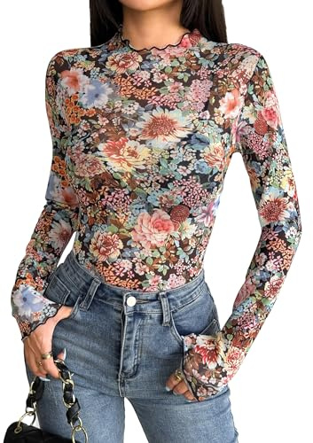 Zeagoo Women's Mesh Top Sheer Long Sleeve T-Shirts Sexy See Through Shirt | Slim Fit Transparent Tops for Party Clubwear XS-XXL
