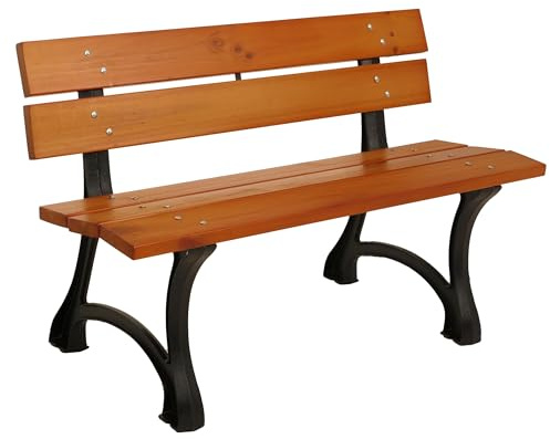 Mendler Gartenbank HWC-O20 125cm Gusseisen Holz Kiefer - Teak | Sitzbank, Parkbank, Holzbank, 2-Sitzer