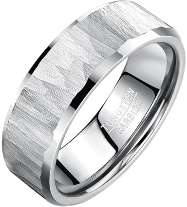 TUNGSTORY Wolframkarbid Herrenring Hammered - Silber Kratzfest Ehering Hochzeit Geschenk für Ihn Komfortring 60(19.1)
