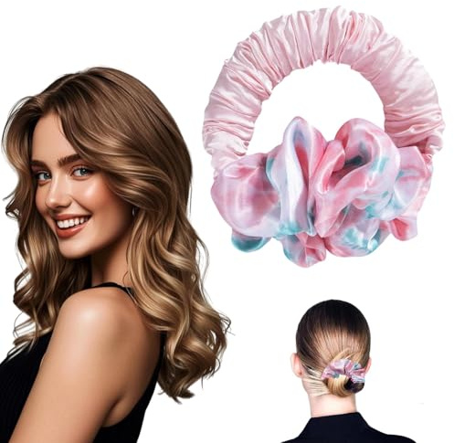 1 Piece Heatless Curls Velvet Silk Overnight Roller Curling Iron Headband Soft Sleep Loops Suitable for Women's Long, Thick Hair (Pink)