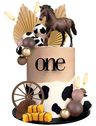 Wasise Horse Cake Topper - 28 PCS My First Rodeo 1st Birthday, Western Cowboy Cake Decorations, Cow Cakes Topper, Brown Ball Horse Cakes Decorations for Western Theme Party Cowboy Birthday Supplies