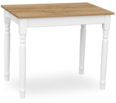 Metdrew Esstisch aus Holz | Tisch 80x60 cm | Kompakt & stabil | Mit Zierbeinen | Für 2 Personen | Platzsparend für Küche | Skandinavisches Design | Weißer Küchentisch | Tischplatte: Craft Eiche Gold