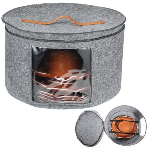 Organizer rotondo per cappelli con cerniera, 43 cm x 25,5 cm, scatola portaoggetti in feltro con manico, finestra trasparente per armadio e viaggi, perfetto per cappelli e giocattoli