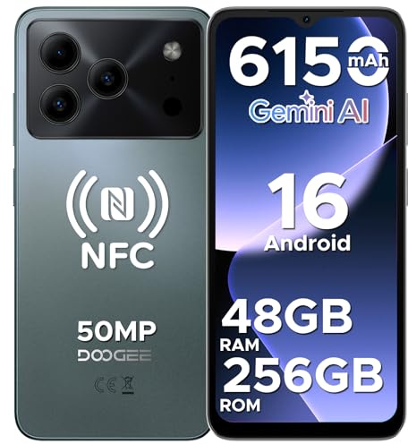DOOGEE Note 56 Plus AI Android 16 Smartphone Ohne Vertrag, 48GB+256GB/2TB TF, Handy ohne vertrag 50MP AI Kamera, T7225 Octa Core 6150mAh Akku Handy, 6.56 HD+ 90Hz, Widevine L1/NFC/Face/Fingerabdruck
