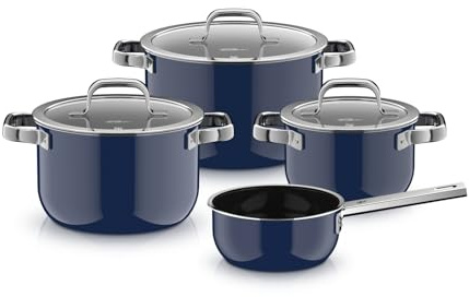 WMF Fusiontec Mineral Pro, Tim Raue Edition, 4-teiliges Topf-Set, langlebiges, kratzfestes Material, Topfset Induktion, für alle Herdarten geeignet, Made in Germany, Ocena Blue, 0521375290