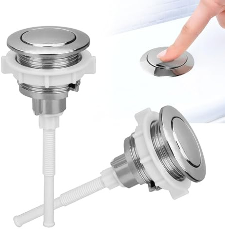 Toilet Flush Button, 2 PCS 38mm Single Press Push Button, Chrome ABS Toilet Cistern Push Buttons, Round Head Flush Replacement Kit for Bathroom Water Tank Repair (Silver)