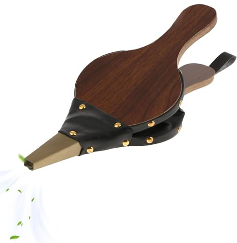 Soffiatore antincendio - Soffietto d'aria manuale, utensile con manico in legno, ugello in pelle resistente, accessorio per caminetto classico | Pompa ad aria portatile per barbecue da campeggio all'a