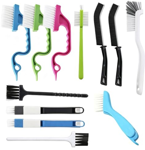 Crevice Cleaning Brush Set, 12Pcs Crevice Cleaning Tool, Groove Gap Clean Tool Multifunctional Grout Brush Tools Hard Bristle Gap Clean Brushs for Narrow Corner Tile