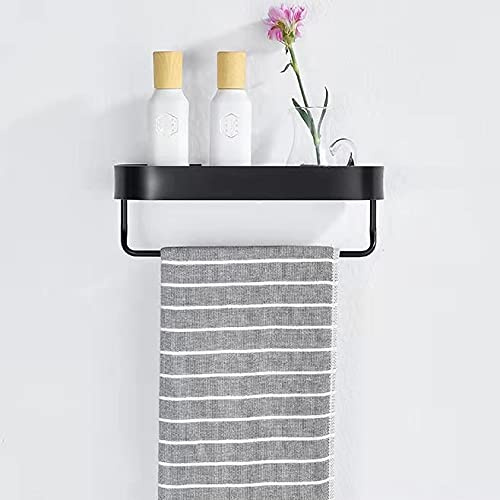Estante flotante negro para regadera, toallero de pared, cesta de almacenamiento de metal sin taladrar para baño, fácil instalación, 38 cm (también en 28 cm y 48 cm)