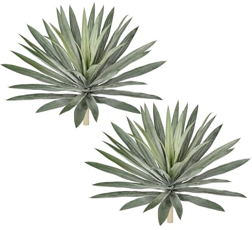 Oairse Lot de 2 grandes tiges de plantes d'agave artificielles de 46 cm - Plantes d'agave artificielles en soie pour extérieur et intérieur - Bricolage de jardin, terrasse, décoration d'intérieur