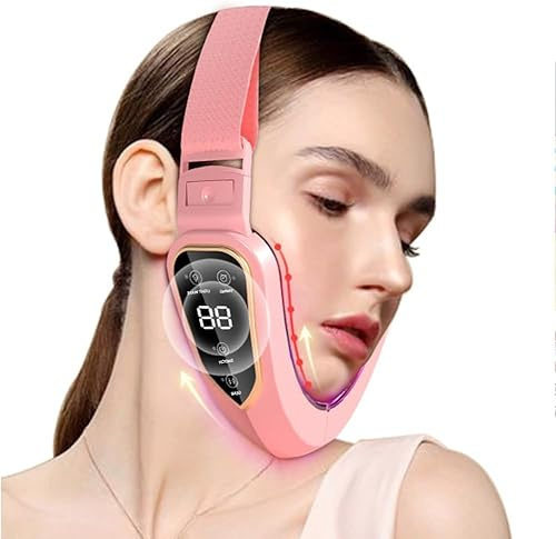 Double Chin and V-Shaped Face Device with 5 Modes and 12 Adjustable Intensities - Intelligent Electric V-Line Lifting Machine for Women(Pink)