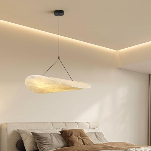 Japanese Wabi-Sabi Pendant Light, 31-Inch Imitation Silk Lampshade, Adjustable Height Hanging Lighting Suitable For Kitchen Island Foyer Lighting Fixtures , Living Room Lights Ceiling Decorations