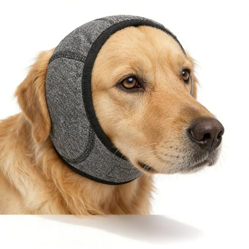 Ztolbriy Hunde Ohrenschutz, Verstellbarer Gehörschutz Hund mit Schalldämmung zur, Bequeme & Waschbare Ohrenschützer Hund Feuerwerk für Alle Hunderassen, Ideal für Baden & Trocknen (Grau-M)