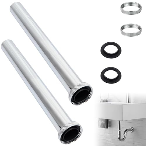 Sifón de inmersión, 2 unidades, tubo de inmersión universal para sifón de 300 mm, extensión de desagüe de lavabo, con tuerca y arandelas de goma de sellado para conexión de desagüe, extensión debajo