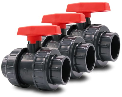 Baumaxxe 3x PVC Kugelhahn 50mm - 2-Wege Absperrhahn Pool - 16 Bar - bm001 | AK, 1 1/2 Zoll, 2x Klebemuffe, Radial ausbaubar, zum Verkleben mit PVC Rohr 50mm, Pool Zubehör für Poolverohrung 50mm