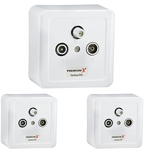 PremiumX 3X PX3 Antennendose 3-Fach Enddose Antennen-Dose Einzel und Stichleitungsdose Aufputz Unterputz SAT-TV-Radio HD Multimediadose
