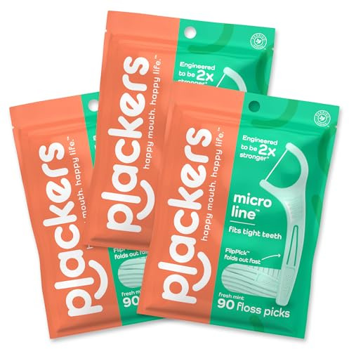 Plackers Micro Mint Lot de 3 paquets de 90 cure-dents pour fil dentaire
